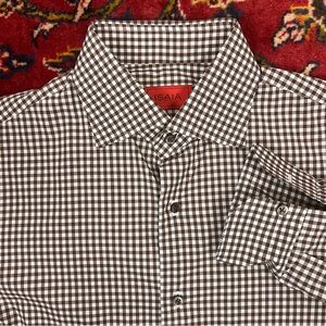 Isaia Napoli Dress Shirt – Brown & White Gingham Check – Size 40 (15.75–16)